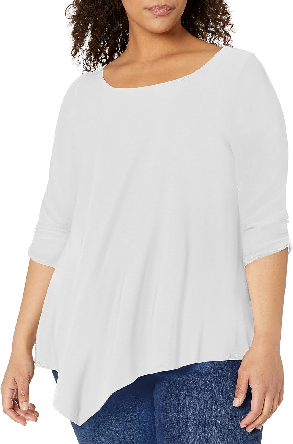 Star Vixen Women's Plus-Size Elbow-Cinch Sleeve Hanky Hem Top at  Women’s Clothing store
