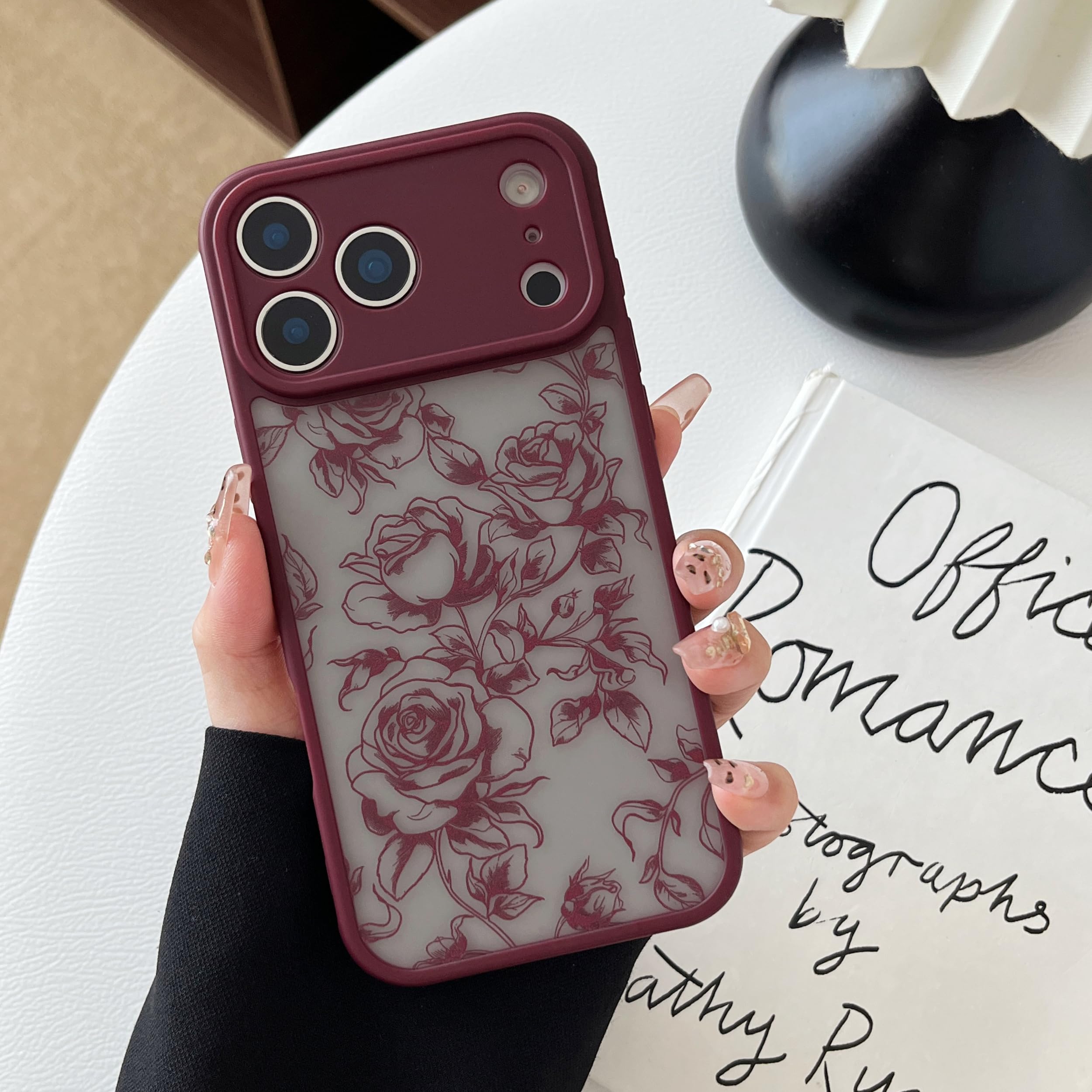 Photo 1 of XIZYO for iPhone 17 Pro Case, Floral Flower Cute Aesthetic Case for Women Girls Rose Pattern Slim TPU Bumper Shockproof Protective Cover for iPhone 17 Pro 6.3 Inch, Branch Rose/Wine Red