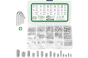 FOLIV Set Screws - 300Pcs Metric Hex Allen Head Socket Set Screw Bolts Assortment Kit - M2.5/M3/M4/M5/M6/M8 Grub Screw with Internal Hex Drive (304 Stainless Steel)