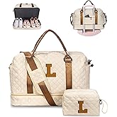 Vogewood Personalized Initial Duffle Bag - Weekender, Overnight, Travel Bag with Shoe & Makeup Compartments - Monogram Letter (L) - Birthday Gift