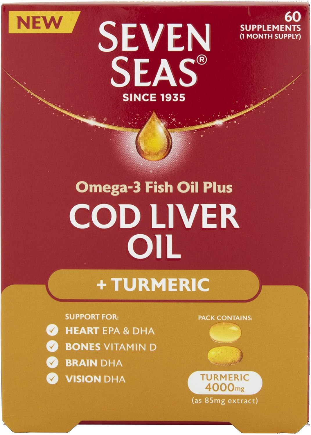 Seven Seas Cod Liver Oil Omega3, Turmeric & Vitamin D 60 Tablets Amazon.co.uk Health