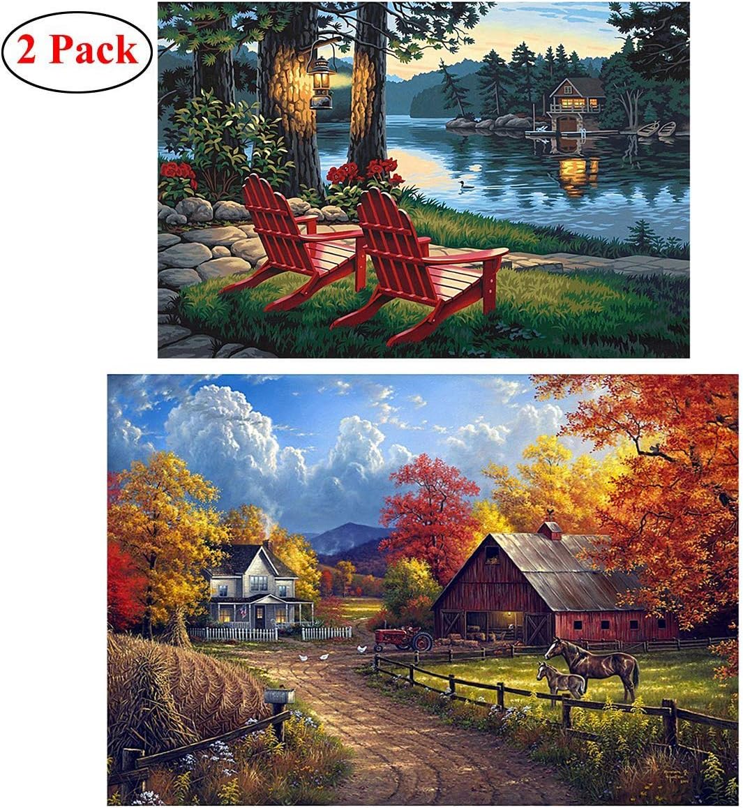DANXIAN 2 Pack 5D Diamond Painting Full Drill Kit, DIY Crystal Rhinestone Embroidery Pictures Arts Craft for Home Wall Decor