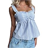 Milumia Women Y2k Plaid Ruffle Peplum Tank Top Sweetheart Neck Sleeveless Frilled Tops