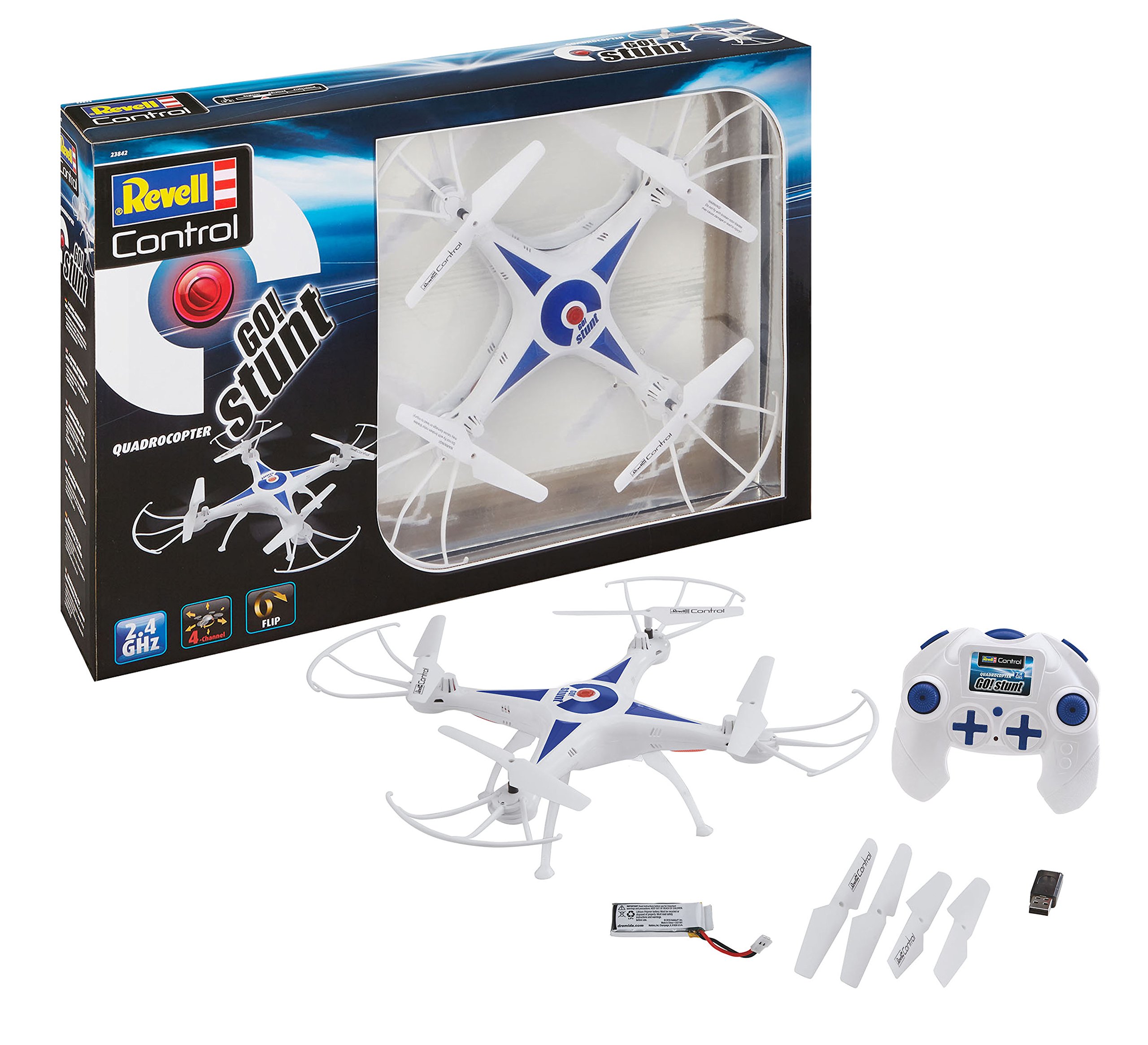 Revell Control 23842 Remote Control Quadcopter Go! Stunt With Precise 2.4 GHz Control, Speed levels, Flip Mode, Headless Mode, 6 Axis Gyro, Easy To Fly, 31cm in length