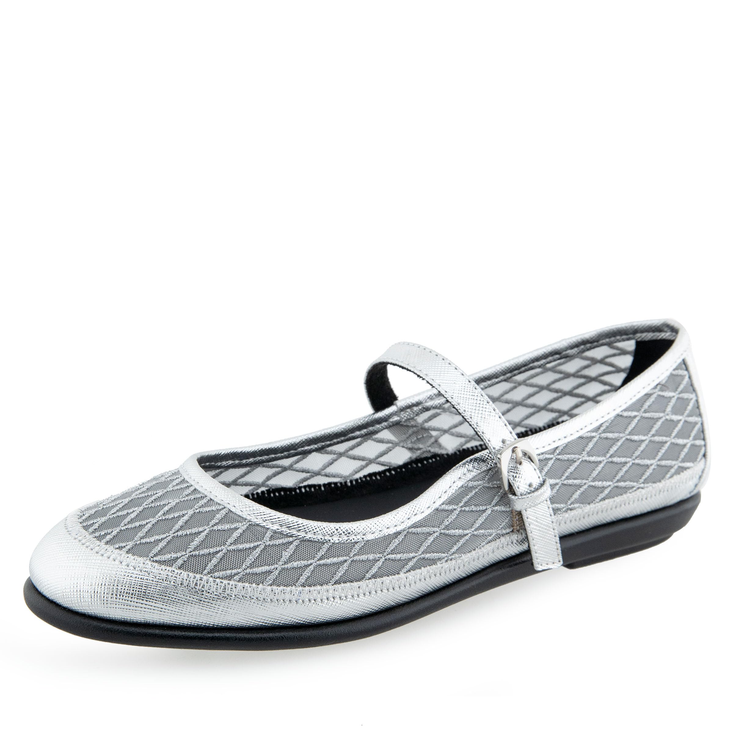 Aerosoles Women’s Baylee Mary Jane Flat, Silver Mesh/Silver Textured Faux Leather, 12M