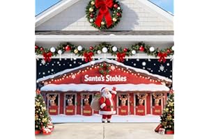 LEKETOO Christmas Decorations Garage Door Cover, 16 x 7 ft Santa's Stables Xmas Garage Door Banner Covering Mural Backdrop Background, Holiday Party Wall Decor Indoor Outdoor