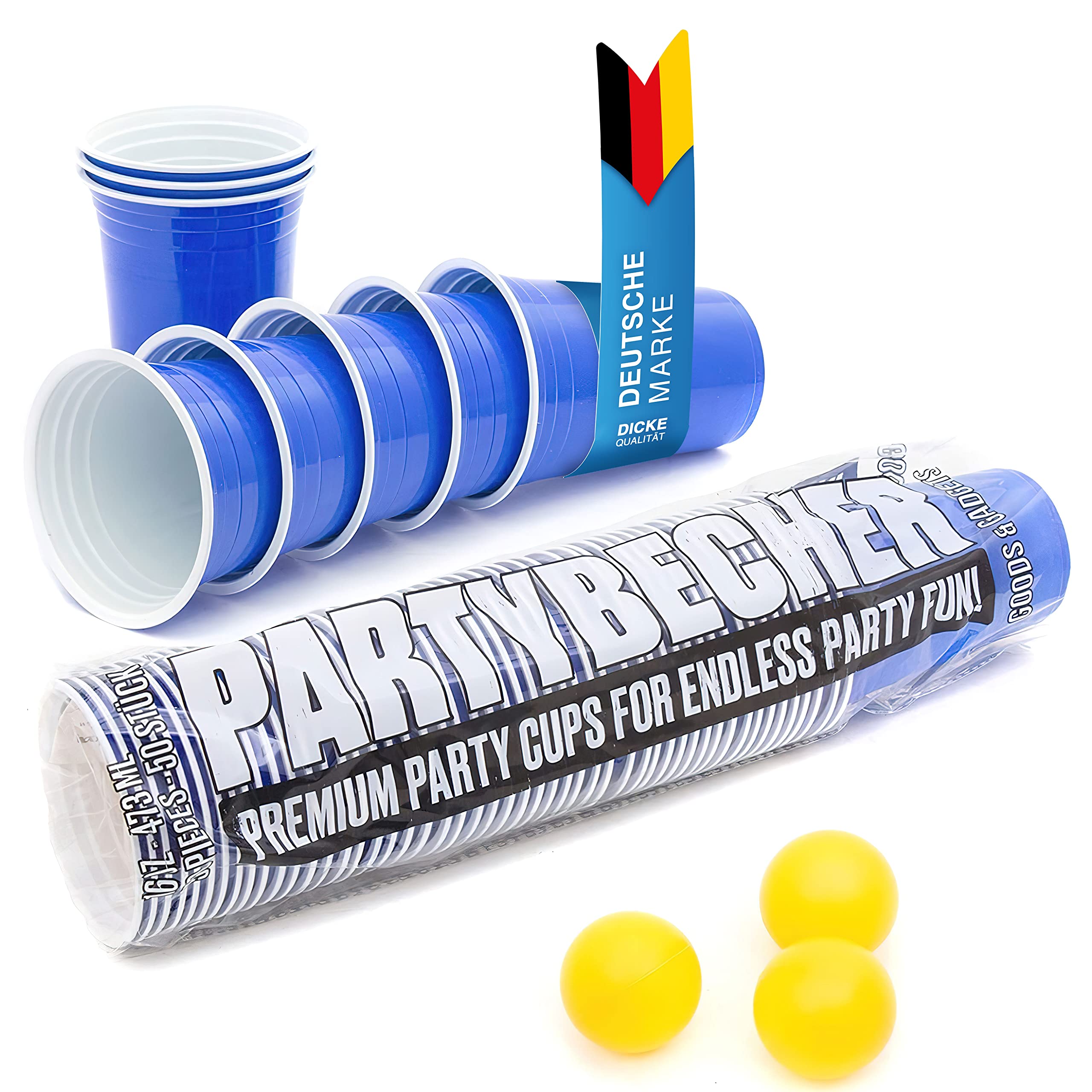 GOODS+GADGETS Party cups; Reusable Beverage Cups Red Cups Drinking Cups 16 oz Plastic Party Cups Plastic Cups - Set Includes 3 Ping Pong Balls (50 pieces blue)