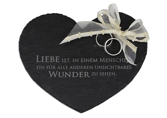 condecoro Ringkissen Herz aus Schiefer - Traukissen Eheringe Kissen Kirche Standesamt Hochzeit