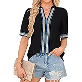 Falechay Womens Summer Tops Short Sleeve Lace V Neck Shirts Business Casual Flowy Boho Blouses Dressy Work Outfit Trendy 2025