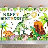 Dinosaur Birthday Backdrop Banner Roar Dino Happy Birthday Jungle Leaves T-rex Dinosaur Photography Background for Boy Girl 1st 2nd 3rd 4th 10th Bday Party Supplies Decor (Green Happy Bday Generic)