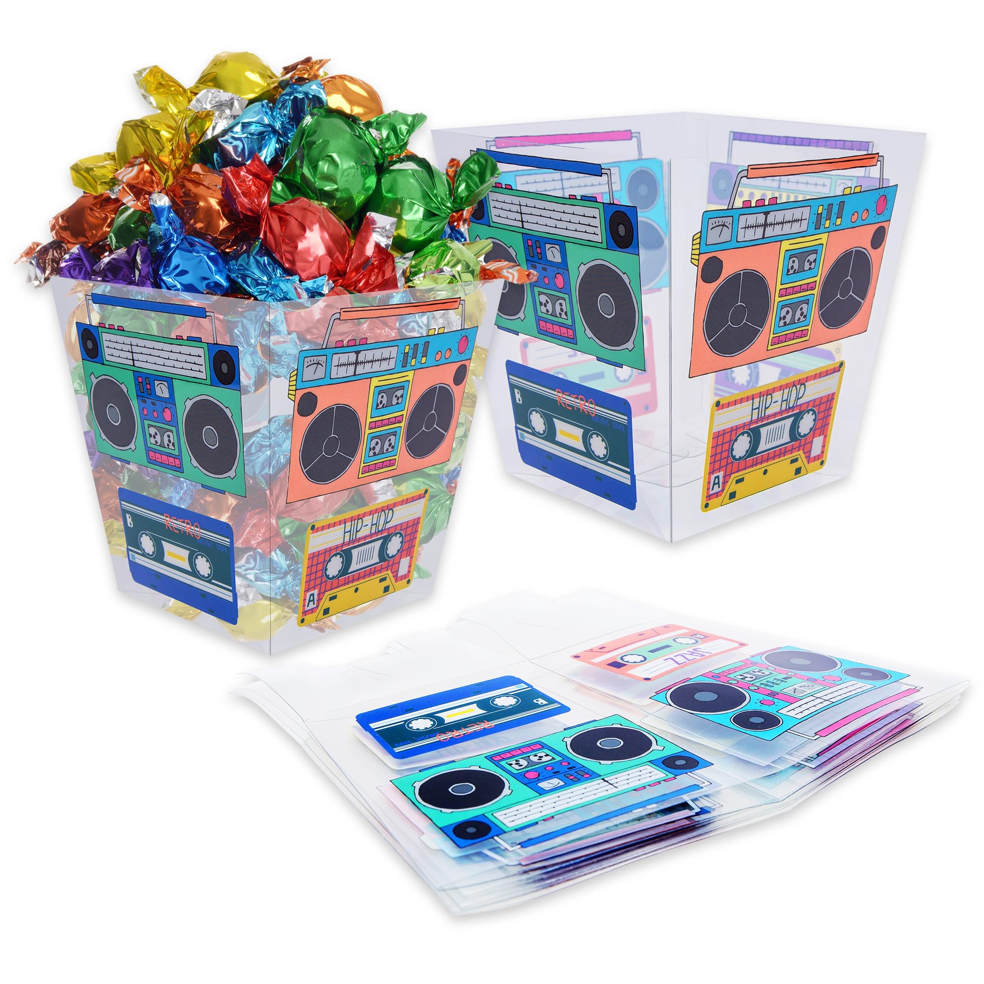 Photo 1 of YAROMO Tape Radio Bucket Centerpiece, 6 PCS 80s Party Supplies, 90s Theme Birthday Party DecorationTape Radio Table Decor, Retro Hip Hop Disco Pop Music Party