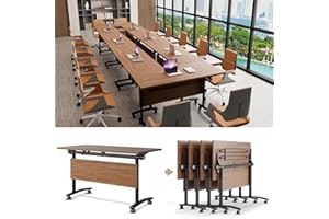 Conference Table, Folding Conference Room Tables Modular Office Desk, Flip Top Mobile Training Table, Foldable Meeting Tables