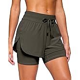 Soothfeel Women's 2 in 1 Running Shorts 5" Athletic Shorts High Waisted Workout Gym Tennis Exercise Shorts with Liner Pocket