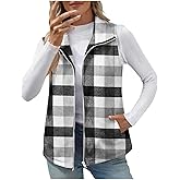 Fashion Plaid Vests for Women:Casual Zip up Lightweight Collared Sleeveless Jackets with Pockets Fall Winter Outfits