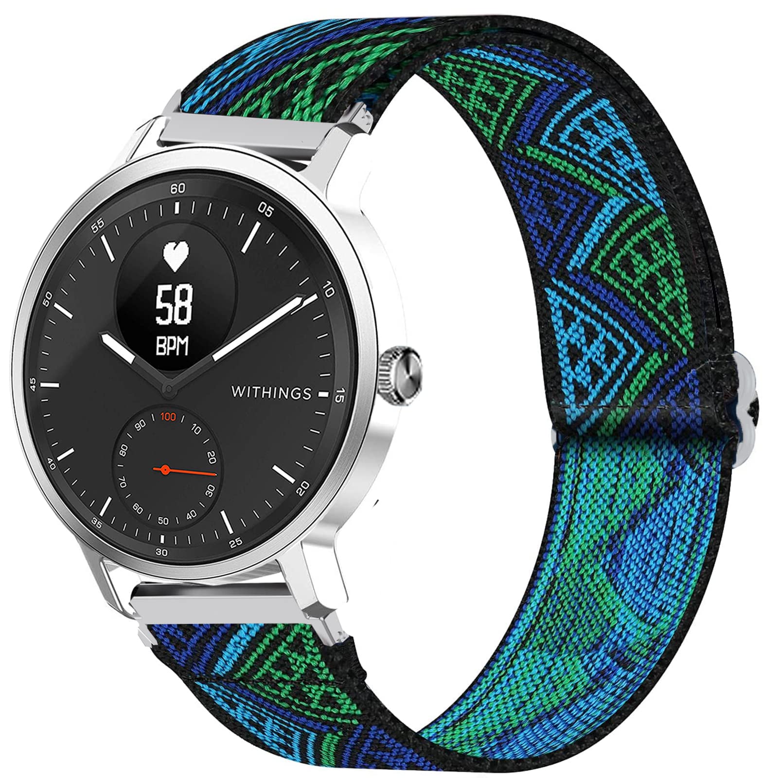 Compatible for Withings ScanWatch Band, onetuo Stretch Elastics Nylon Adjustable Replacement Strap Compatible for Withings ScanWatch 42mm/38mm Hybrid Smartwatch (Withings ScanWatch 42mm, Blueprint)