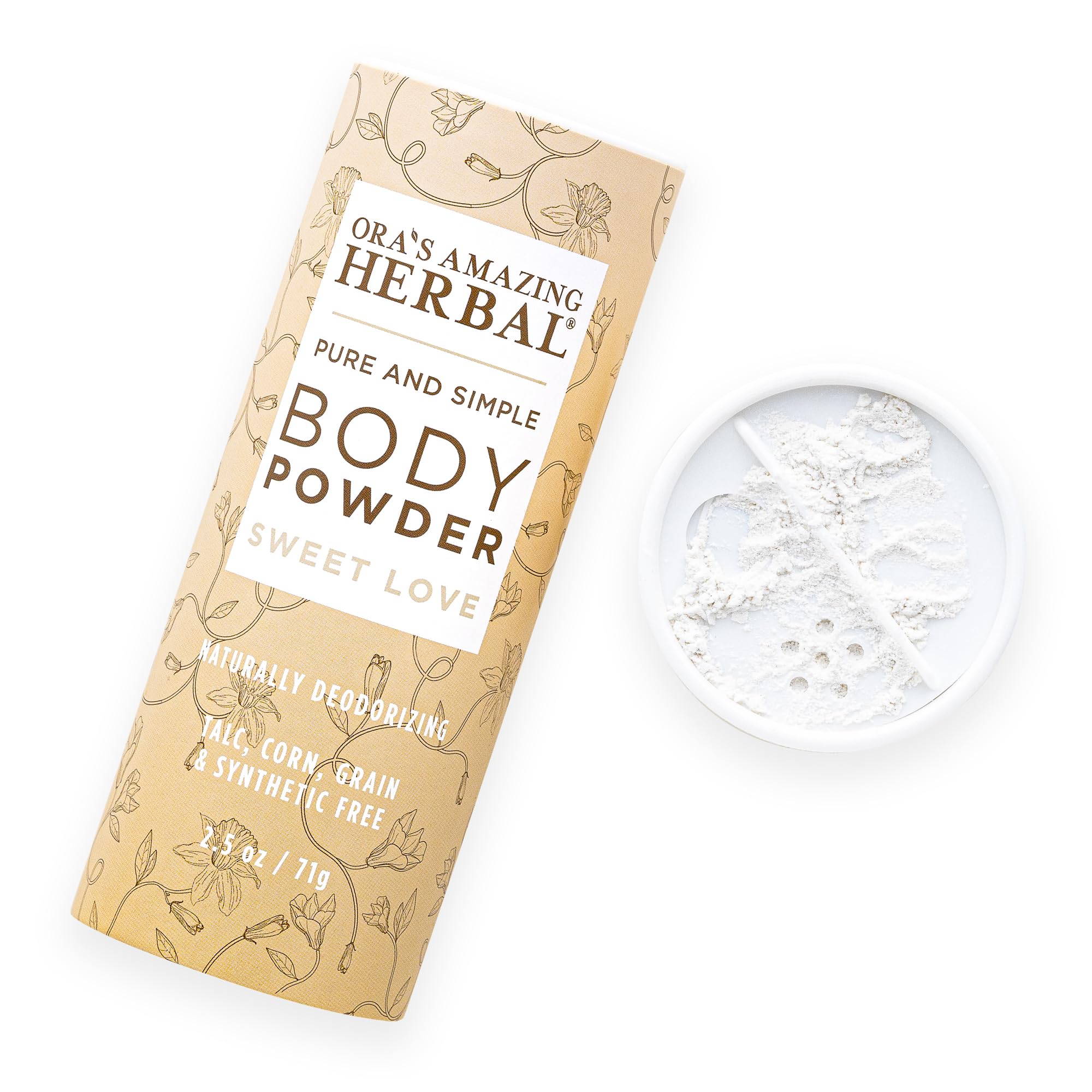 Ora's Amazing Herbal Body Powder for Women, Cornstarch and Talc Free, Bath and Dusting Powder, Amber Oil, Frankincense Essential Oil, Ylang-Ylang, Vanilla, Warm Scent, Ora's Amazing Herbal, Sweet Love 2.5 oz