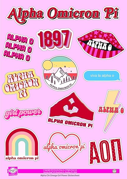 Amazon Com Alpha Omicron Pi Sticker Sheet Girl Power Arts Crafts Sewing