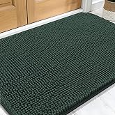 OLANLY Dog Door Mat for Muddy Paws 30x20, Absorbs Moisture and Dirt, Absorbent Non-Slip Washable Doormat, Quick Dry Chenille Mud Mat, Entry Indoor Entryway Carpet for Inside Floor, Blackish Green
