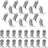 100Pcs Western Boots Charms Antique Silver Alloy Rodeo Ranch Cowgirl Texas Polished Boot Charm Pendant for DIY Bracelet Necklace Making