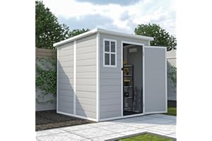 DHPM Shed 6x6 FT Storage Clearance, Waterproof Resin Outdoor Shed with Floor & Window & Lockable Doors and Vents, Tool for Bike, Garden, Backyard,Lawn Patio, All Weather Use