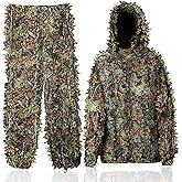 Favuit Ghillie Suit, 3D Leafy Camo Suit Hunting Camouflage Clothing Woodland Apparel for Hunting Airsoft Wildlife Photography