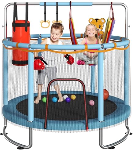 Free Shipping! Toddler Trampoline For Kids, 55inch Mini Trampoline With Enclosure, Basketball 5 thumbnail image