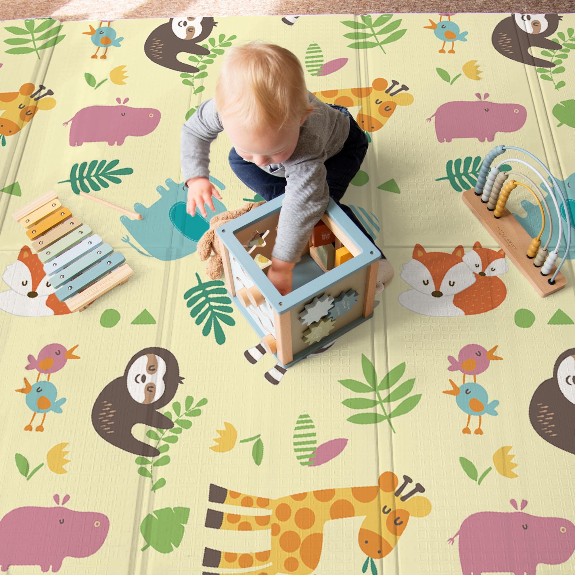KandyToys Wild Life Foldable Baby Play Mat | Thick Padded XPE Baby Crawl Mat | Waterproof | Safe