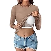 ANRABESS Women Long Sleeve Shirts Built-in Bra Crewneck Rib Knit Slim Fit Basic Tee Tops 2025 Fall Casual T-Shirt Base Layer