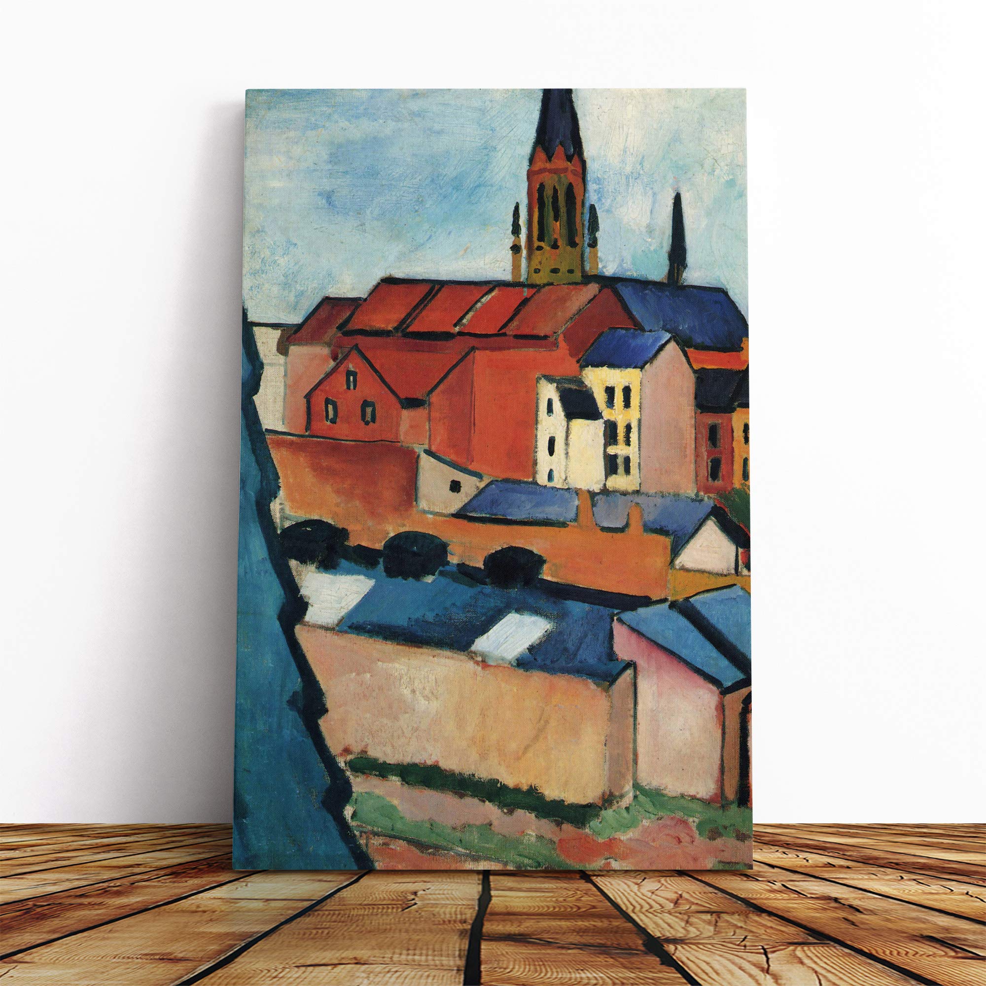 August Macke Buildings Canvas Print | Gallery Wrapped 30mm Frame Wall Art | 20x14 inches | Ready to Hang | Modern Cityscape Picture | Living Room Bedroom Lounge Office