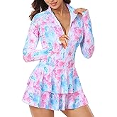 UNIQUEBELLA Rash Guard for Women, 1 Piece Modest Swimsuits for Women - Long Sleeve Swimsuits UV UPF 50+ Swim Shirt