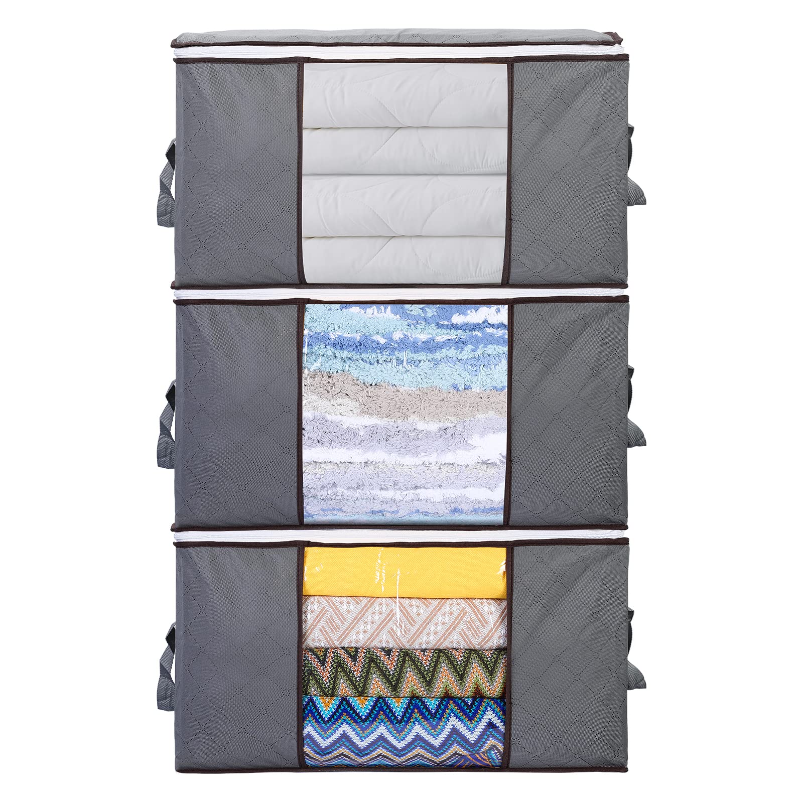 AiQInu Large 90 L Foldable Clothes Storage Bags Pack of 3 with Reinforced Handle, Storage Bags for Duvets, Clothes, Quilts, Pillows, 60 x 44 x 35 cm