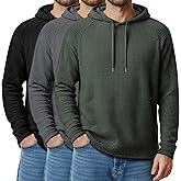 August Alley 3 Pack Men's Big and Tall Hoodies Sweatshirts Waffle Knit Long Raglan Sleeve Casual Pullover Drawstring Shirts