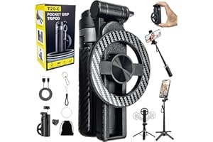 4-in-1 Magnetic Selfie Stick Tripod – 360° Rotation, Bluetooth Remote, Compact Travel Vlog Phone Holder for iPhone
