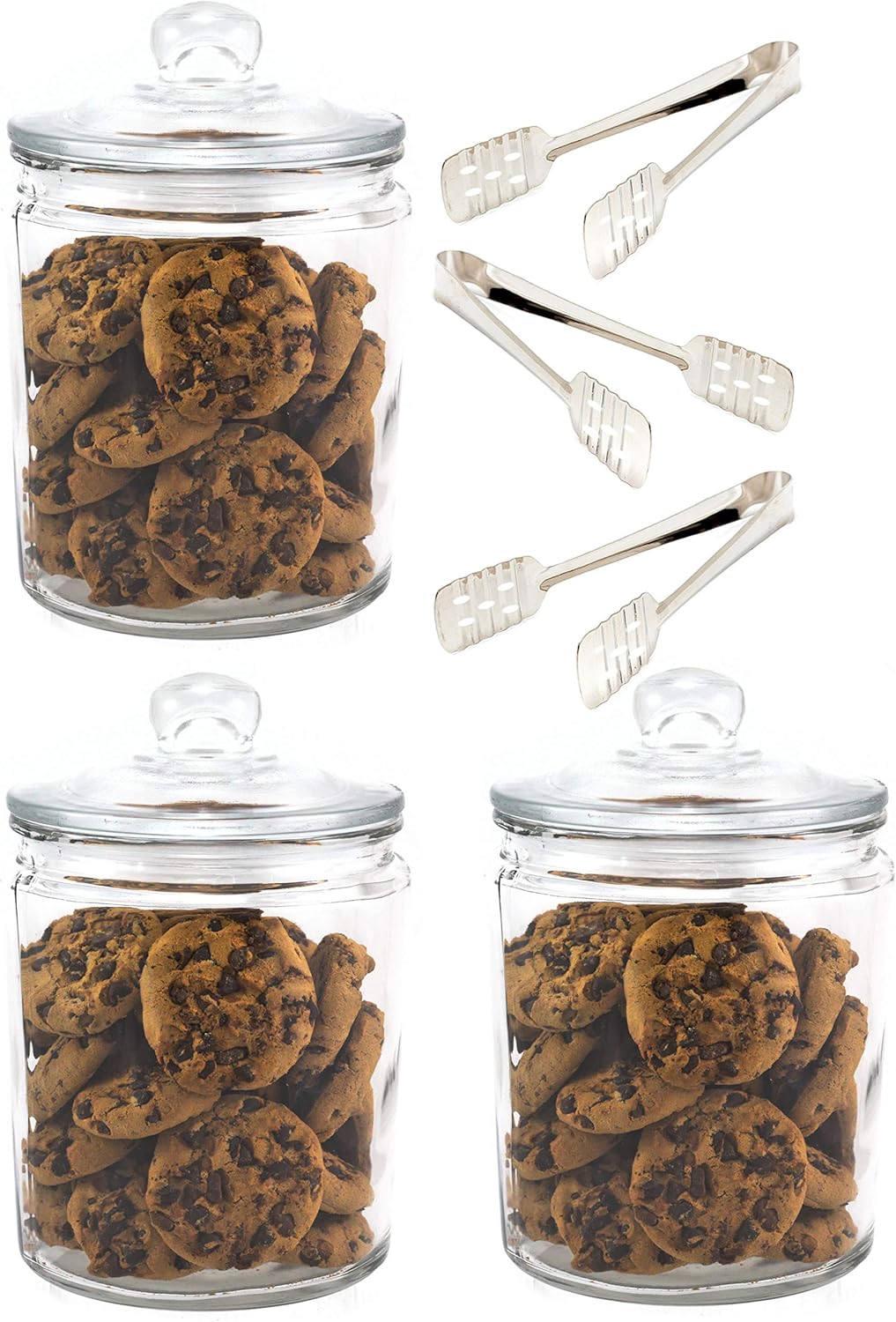 ChefHub Glass Biscotti Storage Jar with Lid 3.8 L Packs of 3 Amazon