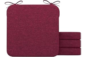 AAAAAcessories Square Chair Cushions for Dining Chairs with Ties and Removable Cover, 2" Thick Dining Kitchen Chair Pads, Indoor Dining Room Chair Cushions, 16" x 16", Set of 4, Wine Red