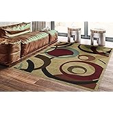 Ottomanson Royal Collection Contemporary Abstract Circle Non-Slip Jute Backing Area Rug, 5'3" x 6'11", Beige/Grey