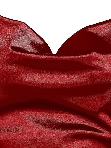 ZAFUL Women's Satin Sleeveless Spaghetti Strap Mini Dress Sexy Slip Cowl  Neck Silky Cocktail Party Dresses(Red