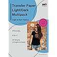 PPD Iron on Transfer Paper for Light and Dark Fabric - 20 Pack - for Inkjet Printers, 8.5 x 11 Printable Heat Bond Transfer for T Shirts & Clothing, Stretchy & Washable (10 Light / 10 Dark Sheets)