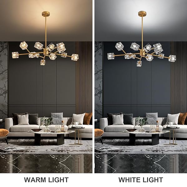 HLMRCHEN GOLD DINING ROOM CHANDELIER,CRYSTAL MODERN CHANDELIERS, 12 LIGHTS SPUTNIK KITCHEN DINING ROOM LIGHT FIXTURE(36″