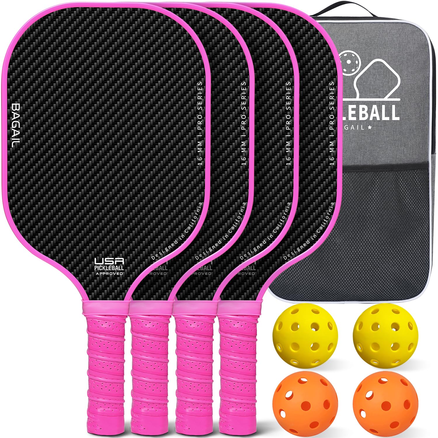 BAGAIL Pickleball Paddles Set, Pickle Ball Rackets with 4 Balls, Light - High Shock Absorption - Ergonomic, Suitable for Indoor and Outdoor Pickleball Games