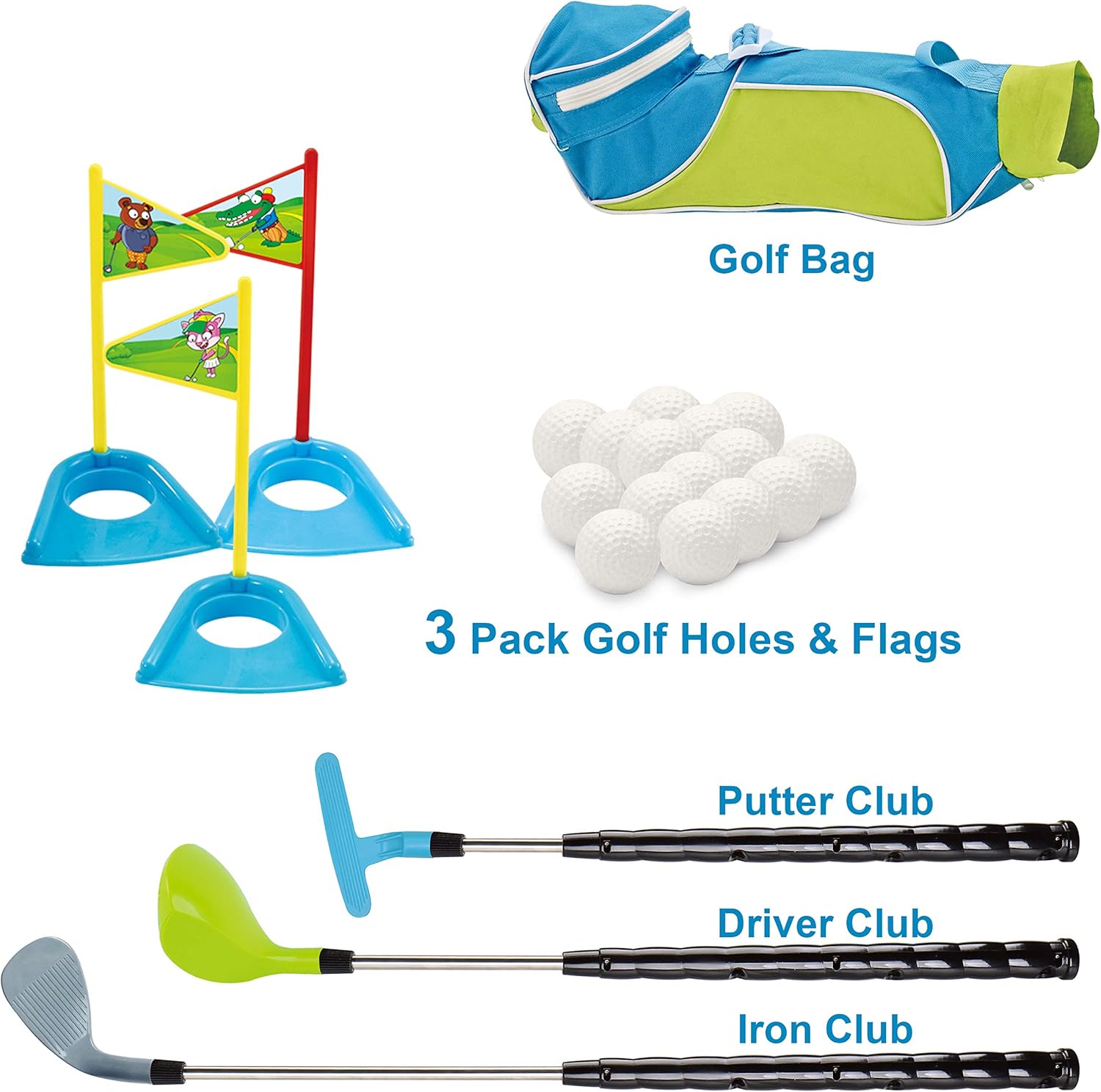 JOYIN Club Golf Comprehensive Toy Set with 3 Golf Clubs, 3 Club Heads, Deluxe Toy Golf Bag, 15 Training Toy Golf Balls and Accessories, for Toddler Kids Boys and Girls Golf, Outdoor Lawn Sport Toy: Toys & Games