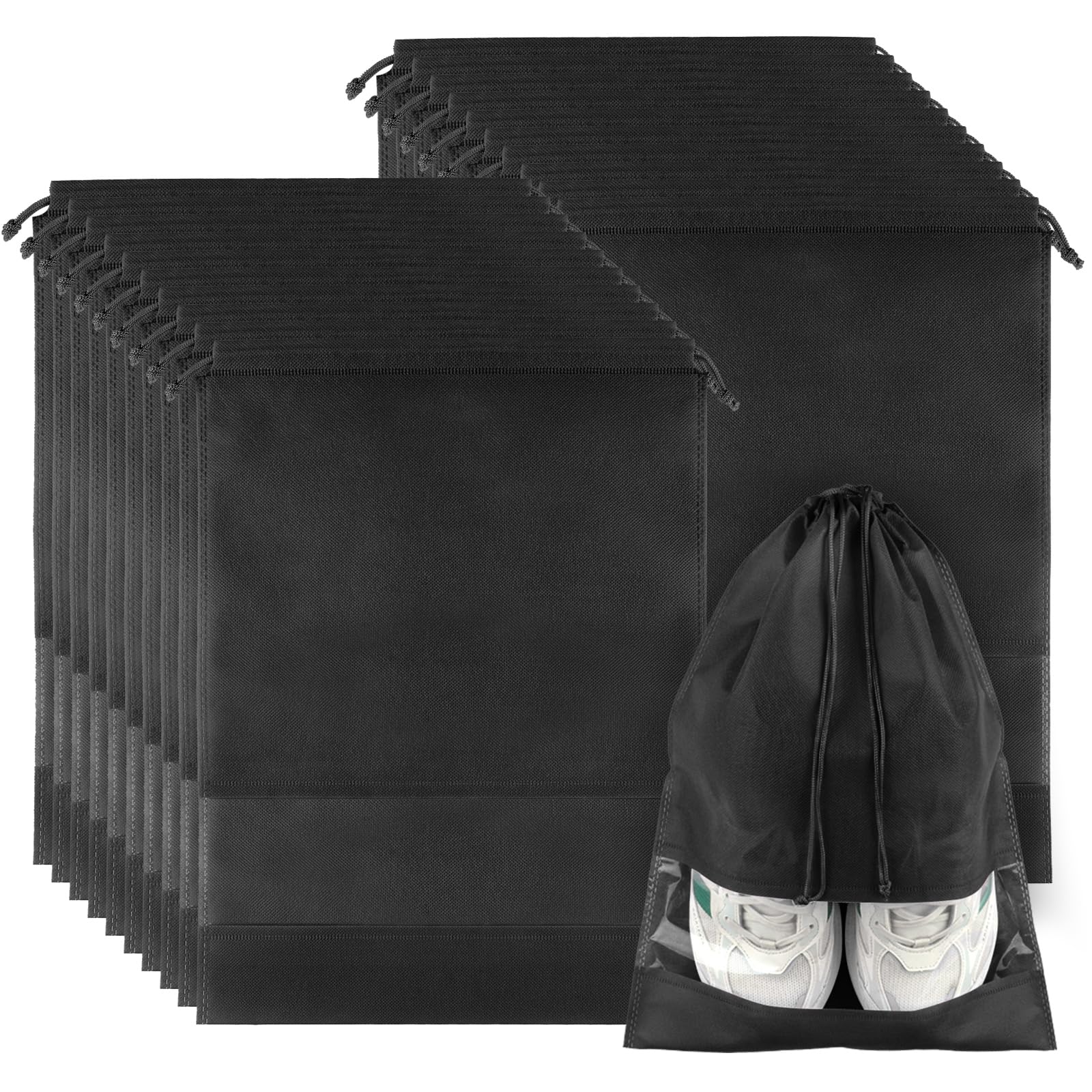 Photo 1 of 20 Pack Shoe Bags for Travel, Large Travel Shoe Bags for Packing with Clear Window, Dustproof Drawstring Travel Shoe Storage Bags Travel Essentials for Men & Women, Black (20, Black)