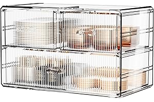 ZHIAI Stackable Storage Drawers, Acrylic Bathroom Counter Organizer Clear Makeup Organizers for Vanity, Kitchen Cabinets, Bathroom, Undersink, Home Organization and Storage (3 Drawers, Pattern A)