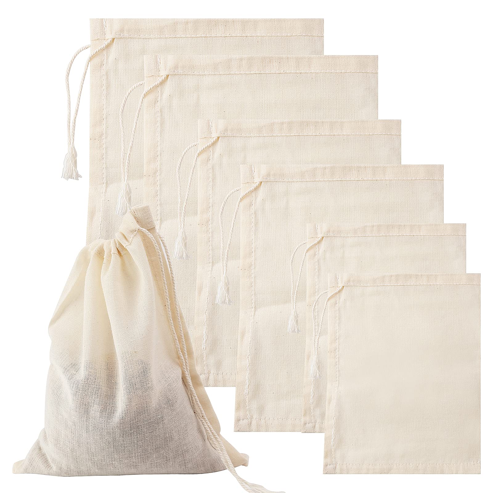 “Generic” 6 PCS Three Sizes Natural Cotton Muslin Drawstring Reusable Mesh Bag Eco-Friendly DIY Craft Gift Bag Filter Bag for Coins Small Jewelry or Spices Crafts Candies, White, S-L