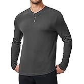 Dokotoo Men Men's Henley Shirt Fall Crewneck Solid Color Slim Fit Long Sleeve T Shirts Button Up Tees