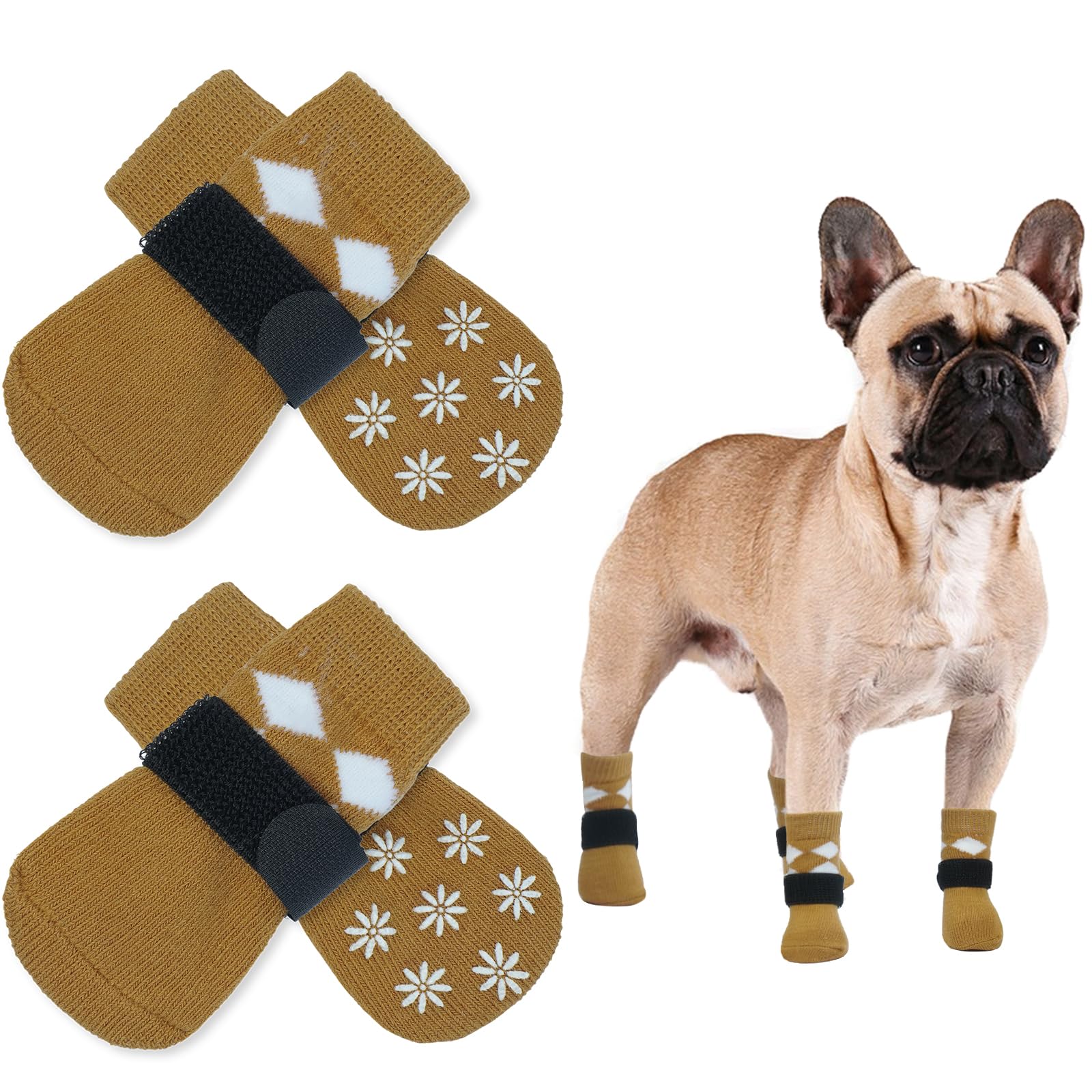 PUMYPOREITY 2 Pairs Dog Socks Paws Stop Licking, Dog Socks for Injured Paws Non-Slip Dog Socks Dog Claw Socks Dog Slipper Socks Dog Foot Bandage(Brown, M)