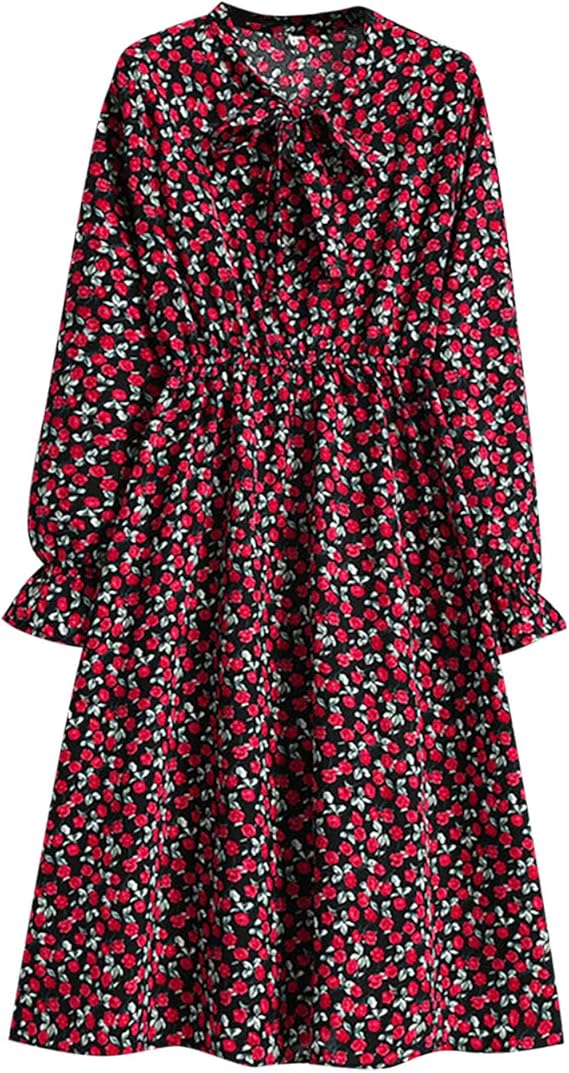 Amazon Co Jp ワンピース シフォン 長袖 Chenyoulan レディース レトロ ドレス ボウタイ ロングワンピース 韓国 服 おしゃれ 流行 女性 フェミニン 花柄 Aライン ハイウエスト 着痩せ 大人 きれいめ リボン 柔らかい 大きいサイズ 通勤 通学 外出 旅行 服