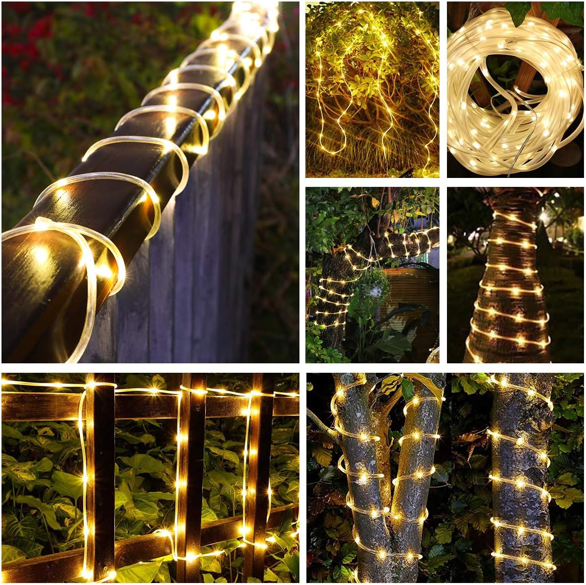 Solar String Rope Lights, 40 FT 100 LED((Upgraded Solar Panel and Battery) Super Bright Outdoor 8 Modes Waterproof Fairy Lights for Garden Patio Yard Party(Warm White): Home Improvement