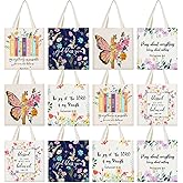 Yeyeplum 12 Pcs Christian Bible Canvas Tote Bag 15.7" x 15" Bible Verse Gift Bag Bulk with Handles Inspirational Religious Outfit Accessories for Women