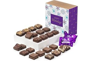 Fairytale Brownies Happy Holidays Magic Morsel 24 Individually Wrapped Gourmet Chocolate Food Gift Basket - 1.5 Inch x 1.5 Inch Bite-Size Brownies - 24 Pieces - Item CH424